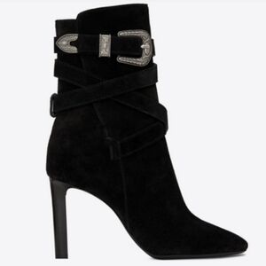 🛑SAINT LAURENT Suede Mica Buckle Western Ankle Booties